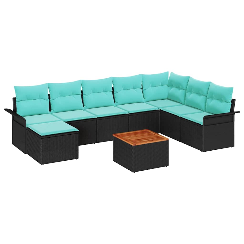 Set Divano da Giardino 9 pcs Nero e Turchese polyrattan | homemem39