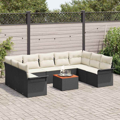 Set Divano da Giardino 10 pz 9-Numero di posti Nero e Crema