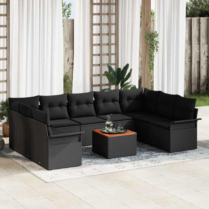 Set Divano da Giardino 10 pz 9-Numero di posti Nero polyrattan