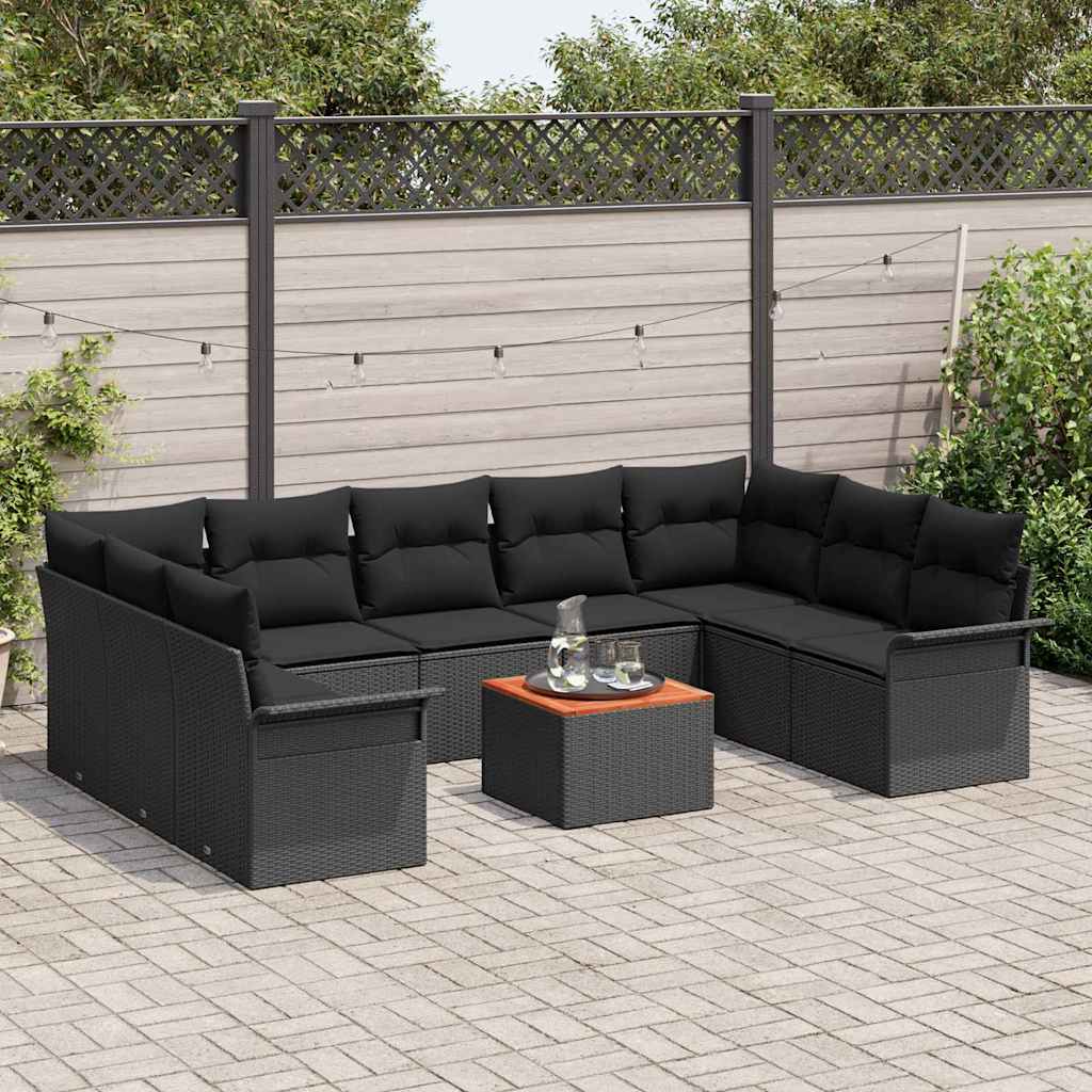 Set Divano da Giardino 10 pz 9-Numero di posti Nero polyrattan