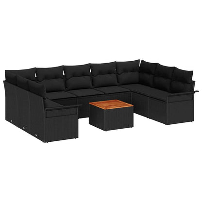 Set Divano da Giardino 10 pz 9-Numero di posti Nero polyrattan