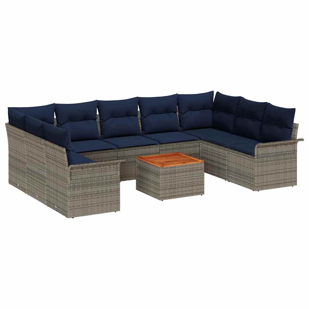 Set Divano da Giardino 10 pcs Grigio e Blu Navy polyrattan | homemem39