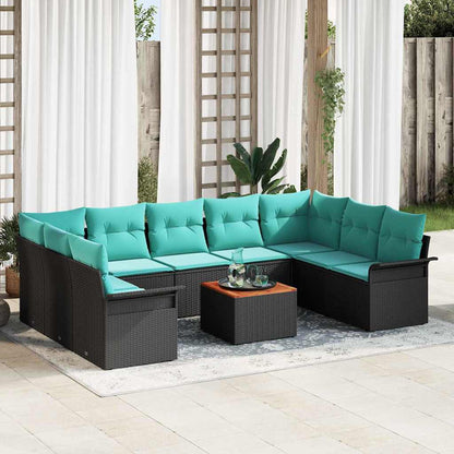 Set Divano da Giardino 10 pcs Nero e Turchese polyrattan | homemem39