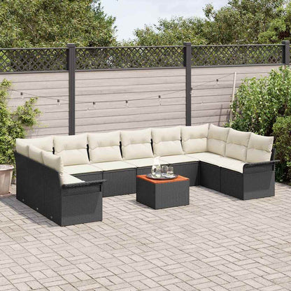 Set Divano da Giardino 11 pz 10-Numero di posti Nero e Crema