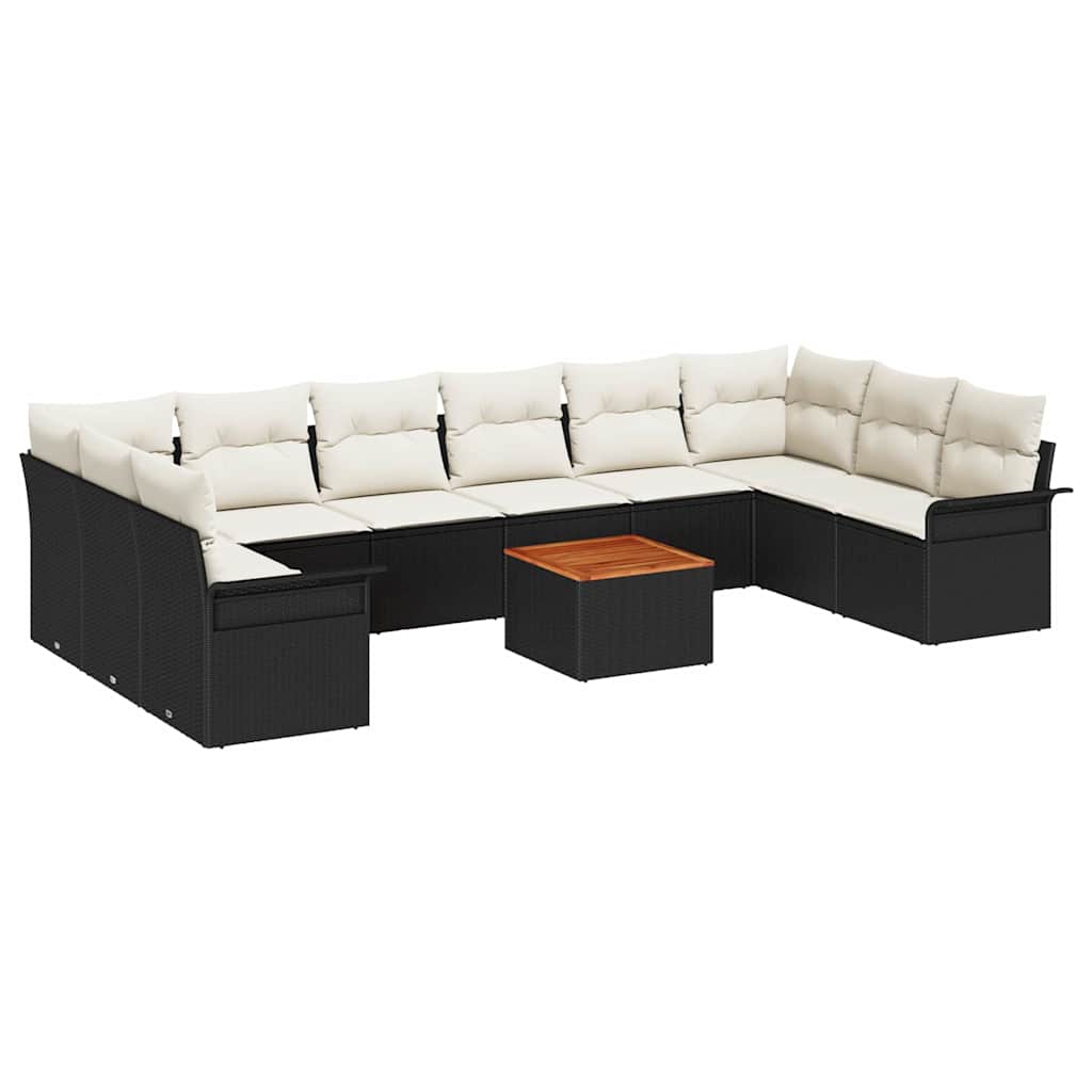 Set Divano da Giardino 11 pz 10-Numero di posti Nero e Crema