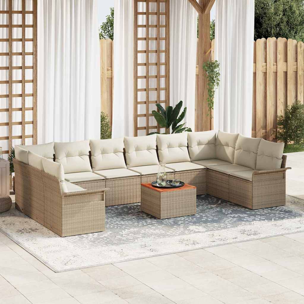 Set Divano da Giardino 11 pz 10-Numero di posti Beige e Crema