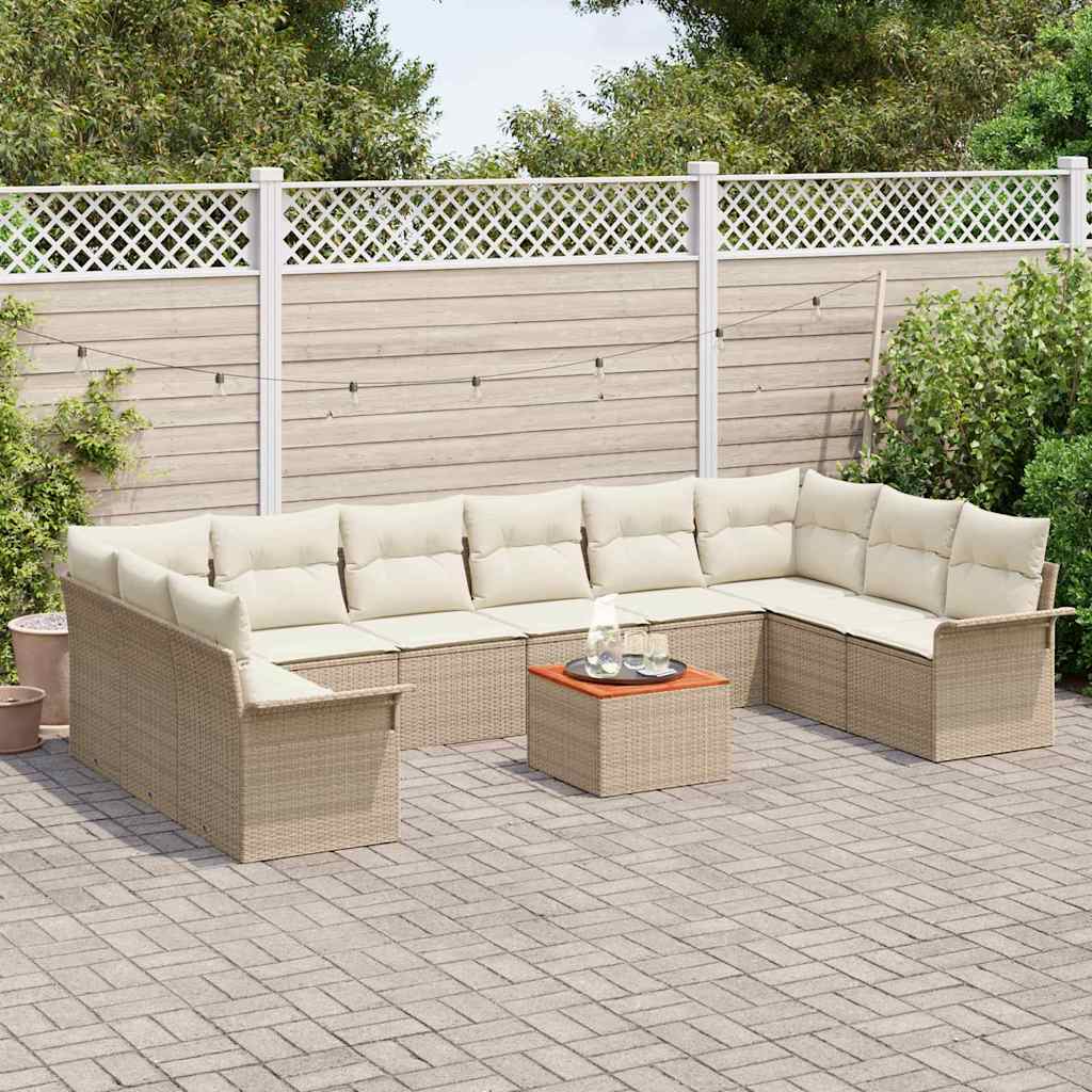 Set Divano da Giardino 11 pz 10-Numero di posti Beige e Crema