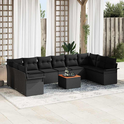 Set Divano da Giardino 11 pz 10-Numero di posti Nero polyrattan
