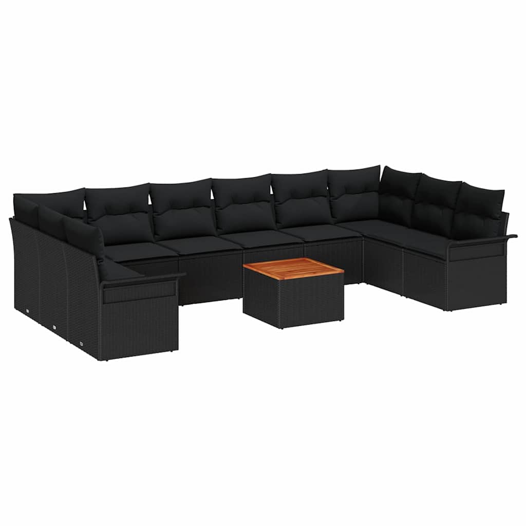 Set Divano da Giardino 11 pz 10-Numero di posti Nero polyrattan