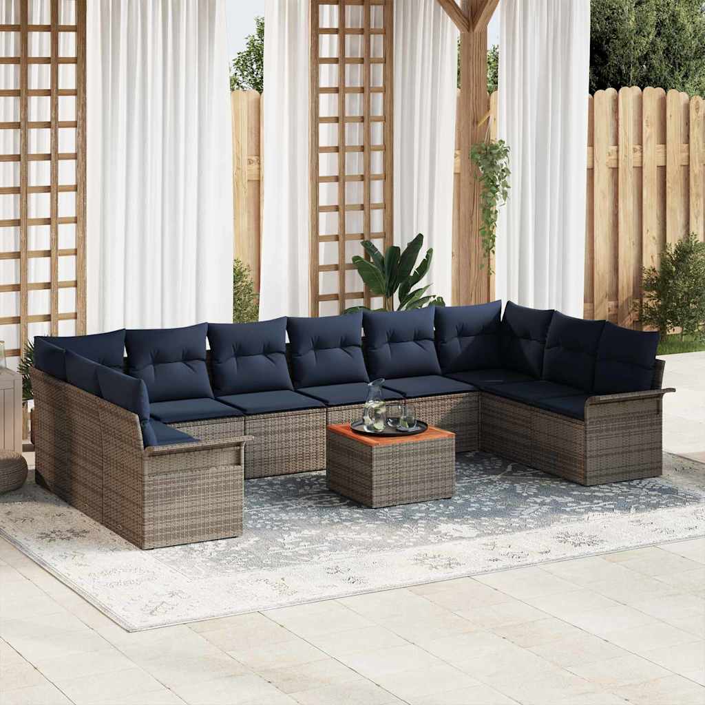 Set Divano da Giardino 11 pcs Grigio e Blu Navy polyrattan