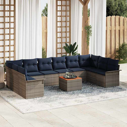 Set Divano da Giardino 11 pcs Grigio e Blu Navy polyrattan