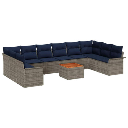 Set Divano da Giardino 11 pcs Grigio e Blu Navy polyrattan | homemem39