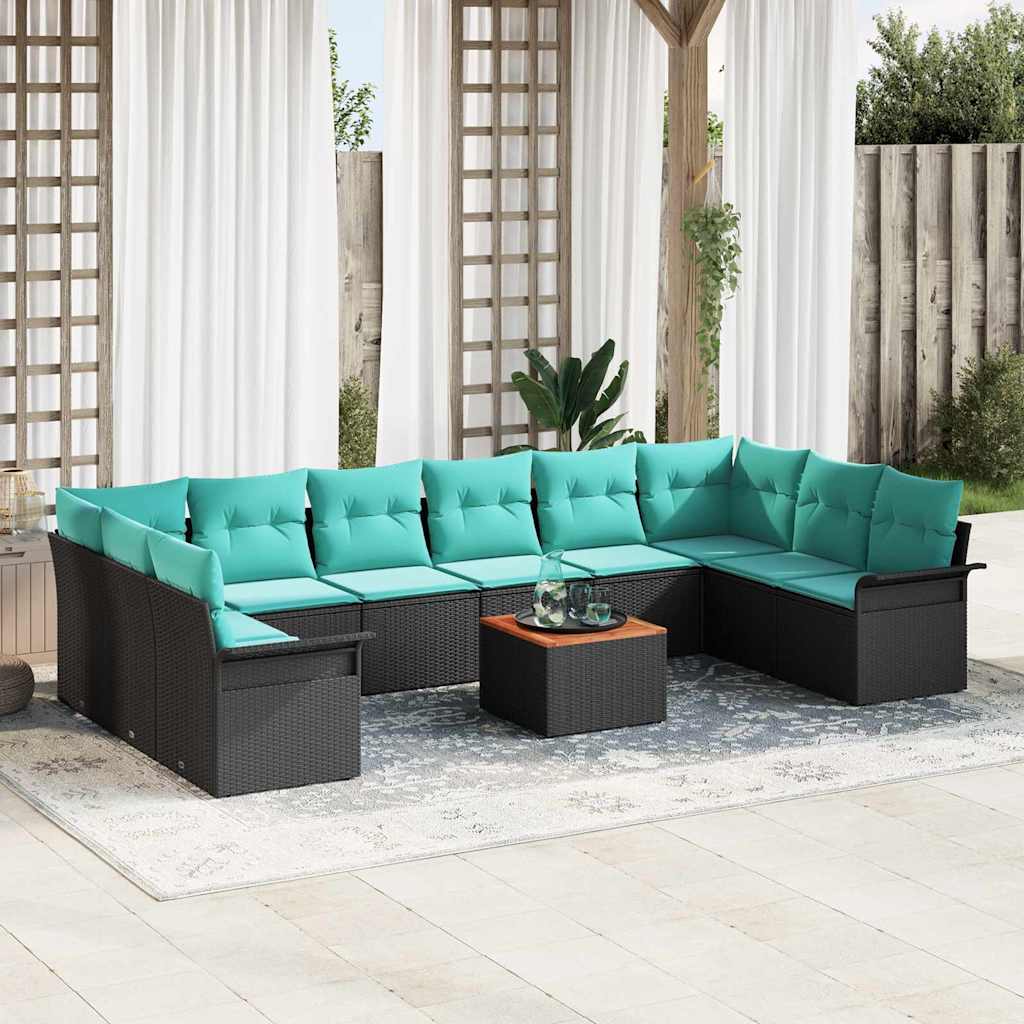 Set Divano da Giardino 11 pcs Nero e Turchese polyrattan | homemem39