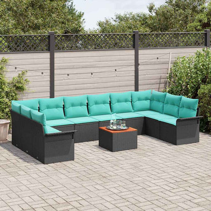 Set Divano da Giardino 11 pcs Nero e Turchese polyrattan | homemem39