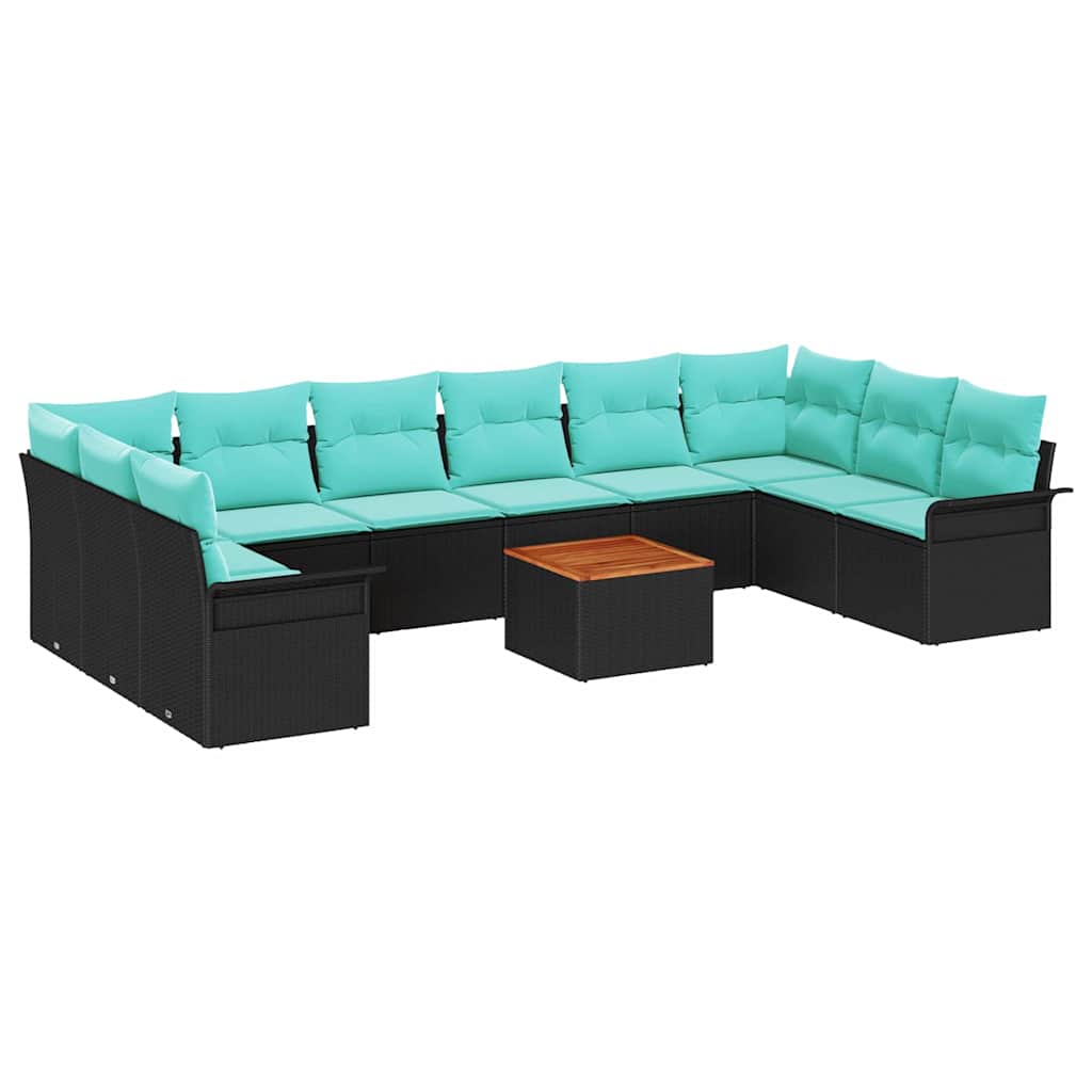Set Divano da Giardino 11 pcs Nero e Turchese polyrattan | homemem39