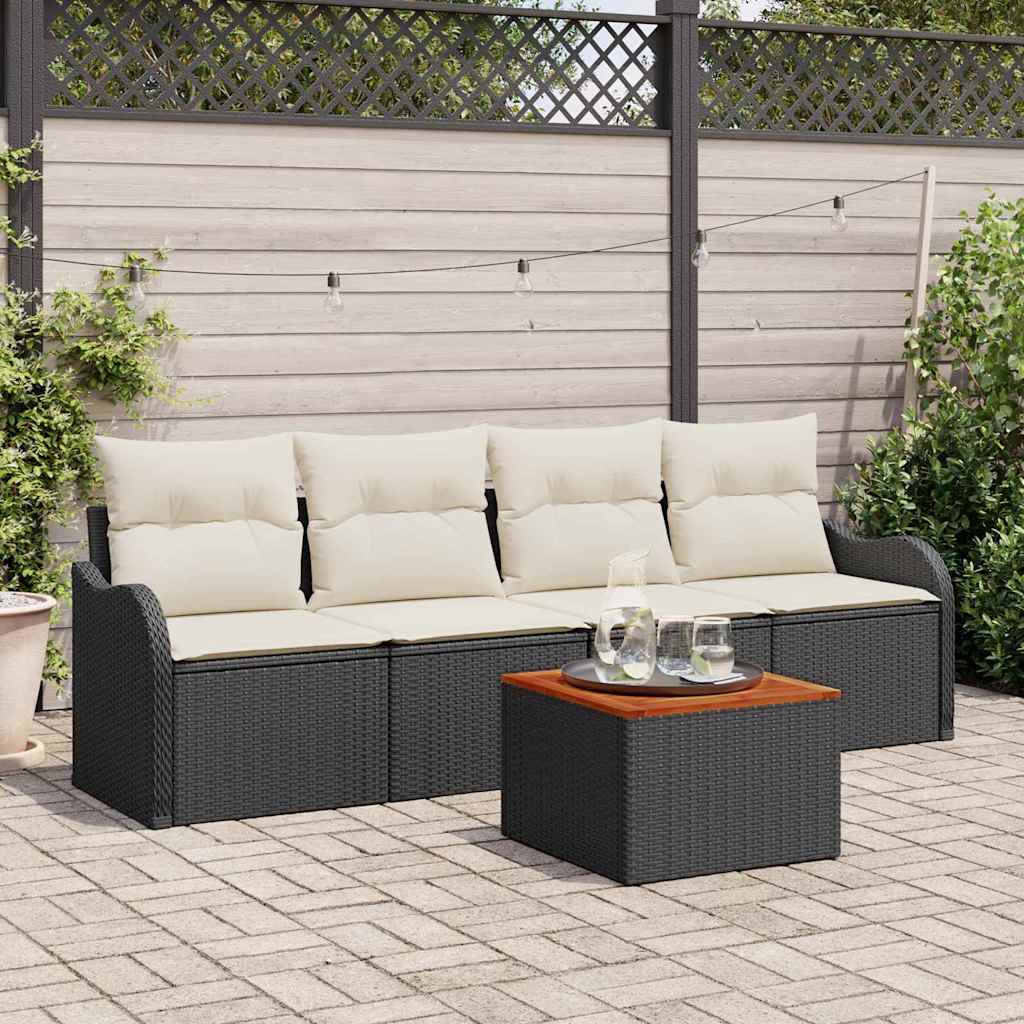 Set Divano da Giardino 5 pcs Nero e Crema polyrattan | homemem39