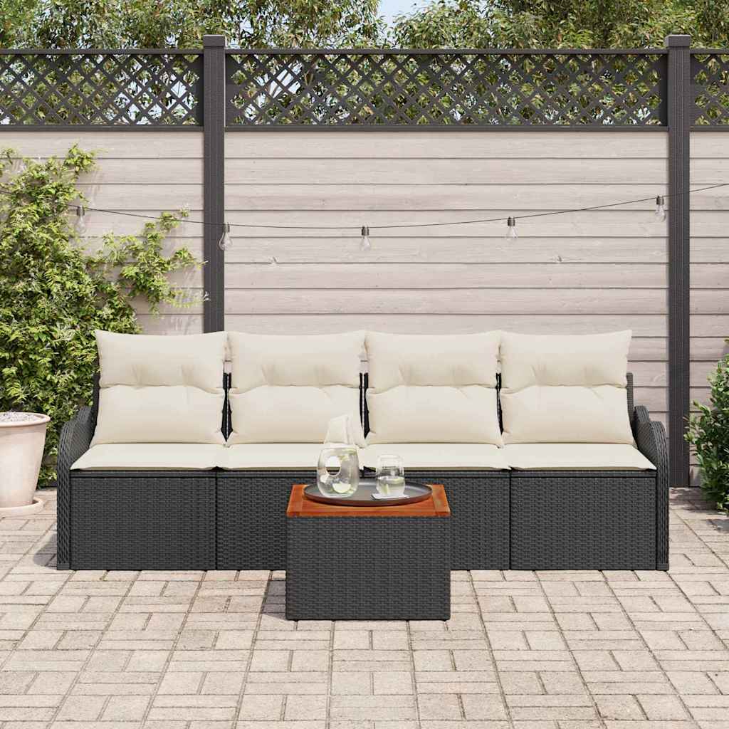 Set Divano da Giardino 5 pcs Nero e Crema polyrattan | homemem39