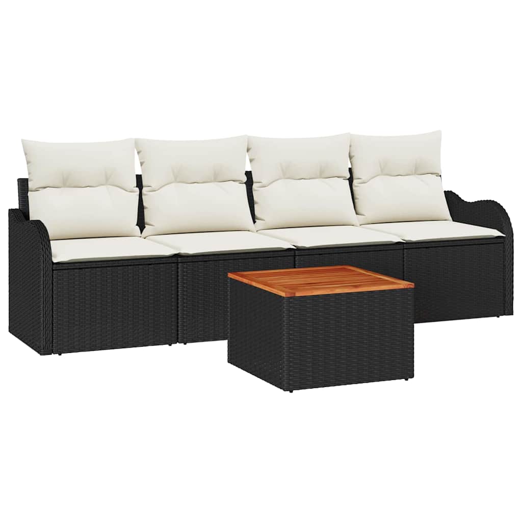 Set Divano da Giardino 5 pcs Nero e Crema polyrattan | homemem39