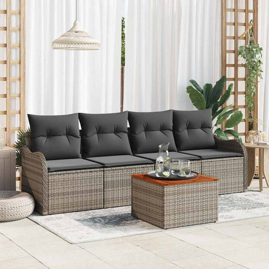 Set Divano da Giardino 5 pcs Grigio polyrattan