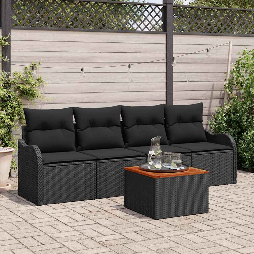 Set Divano da Giardino 5 pz 4-Numero di posti Nero polyrattan