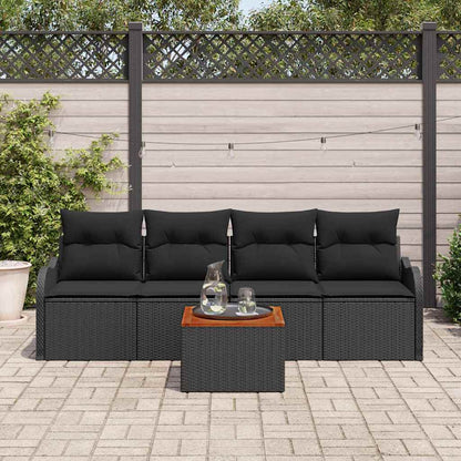 Set Divano da Giardino 5 pz 4-Numero di posti Nero polyrattan