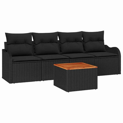 Set Divano da Giardino 5 pz 4-Numero di posti Nero polyrattan