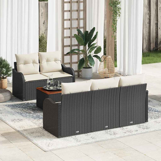 Set Divano da Giardino 6 pcs Nero e Crema polyrattan