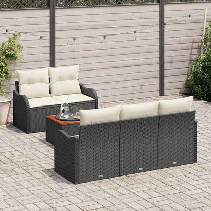 Set Divano da Giardino 6 pz 5-Numero di posti Nero e Crema