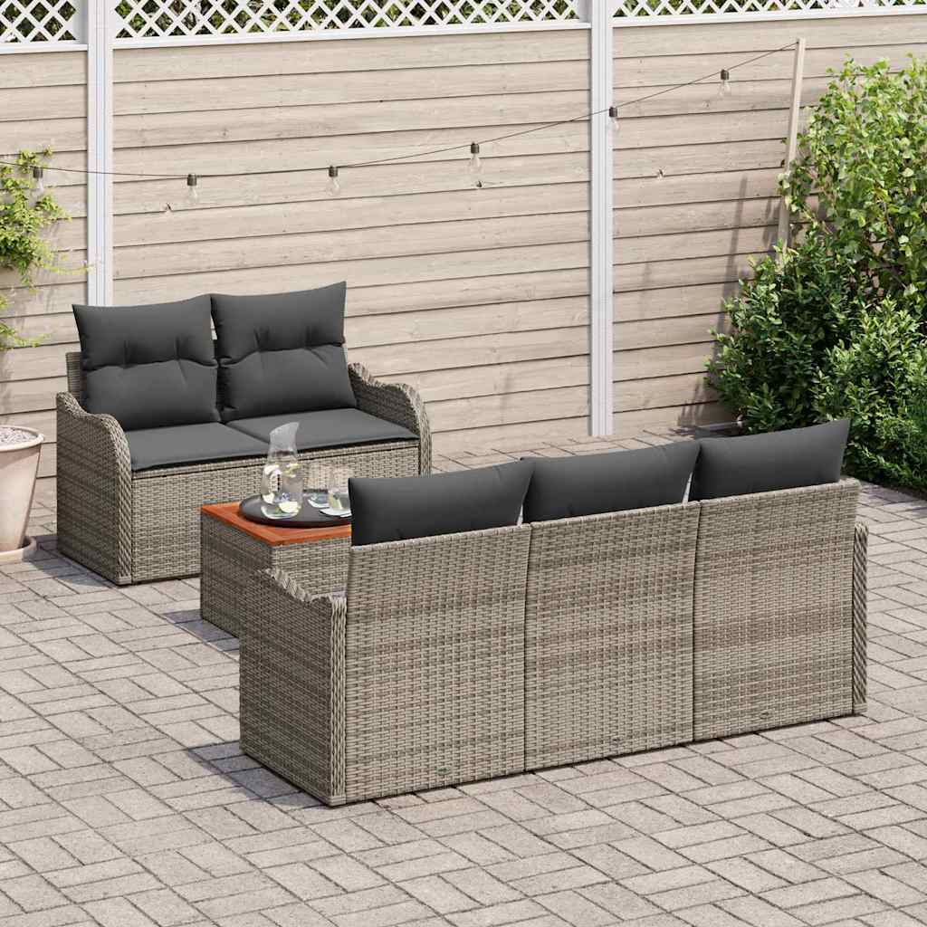 Set Divano da Giardino 6 pz 5-Numero di posti Grigio polyrattan
