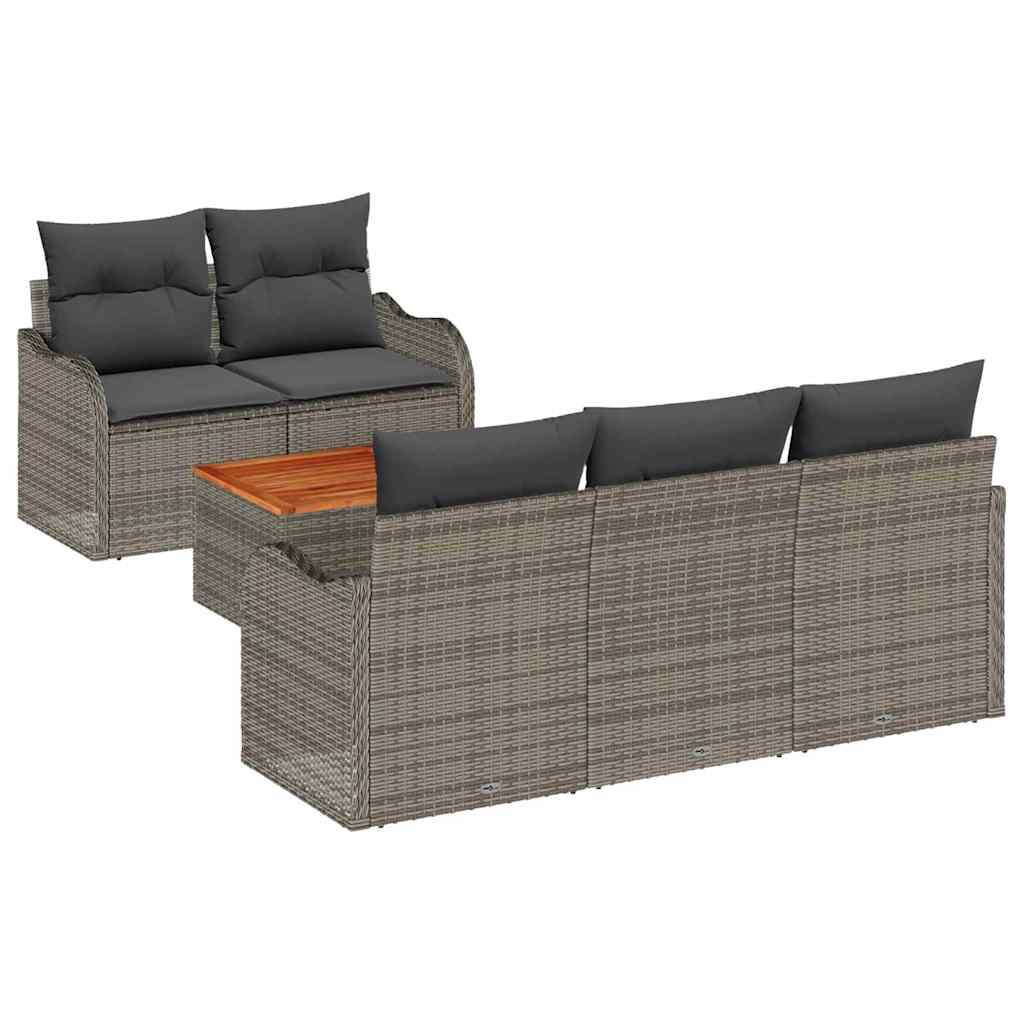 Set Divano da Giardino 6 pz 5-Numero di posti Grigio polyrattan
