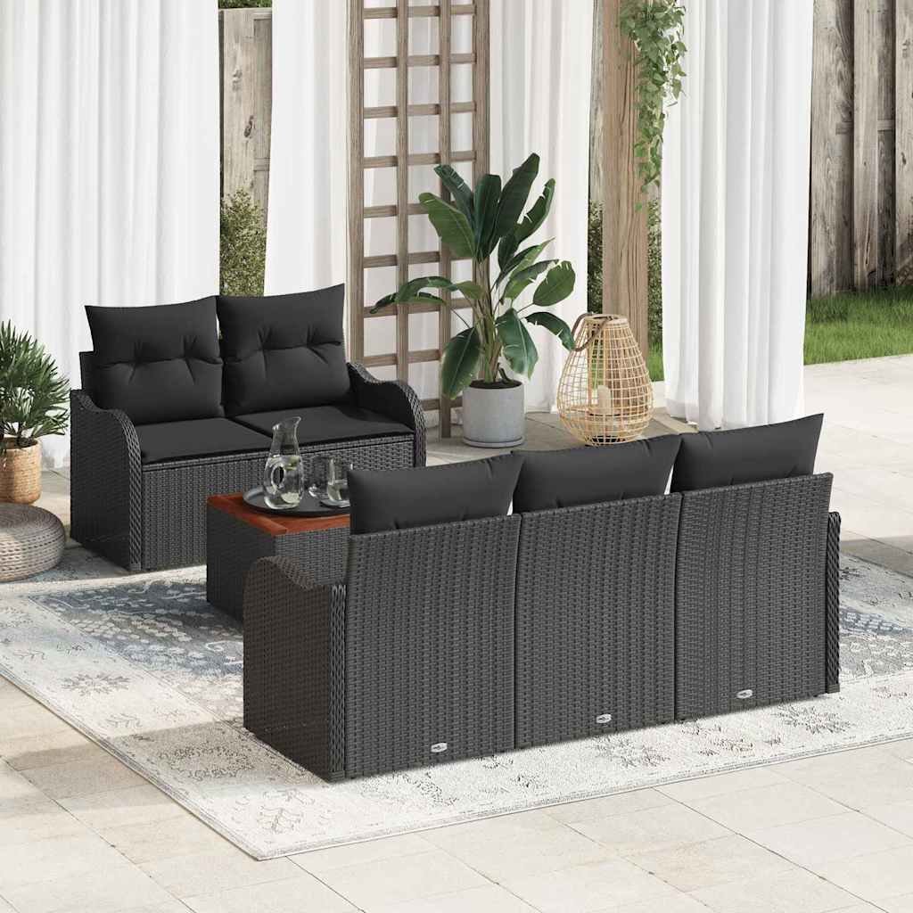 Set Divano da Giardino 6 pz 5-Numero di posti Nero polyrattan