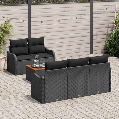 Set Divano da Giardino 6 pz 5-Numero di posti Nero polyrattan