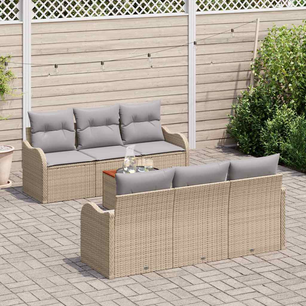 Set Divano da Giardino 7 pcs Beige e Grigio Chiaro polyrattan | homemem39