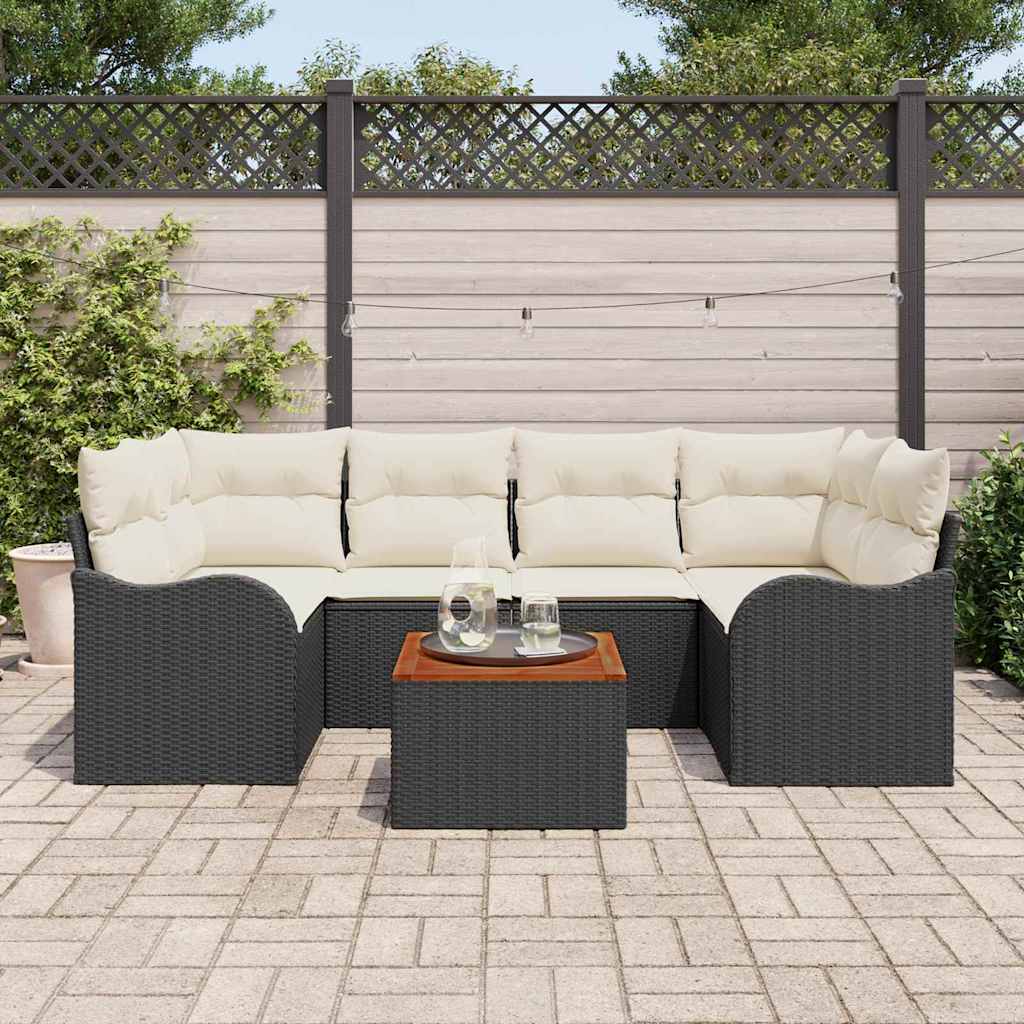 Set Divano da Giardino 7 pcs Nero e Crema polyrattan | homemem39