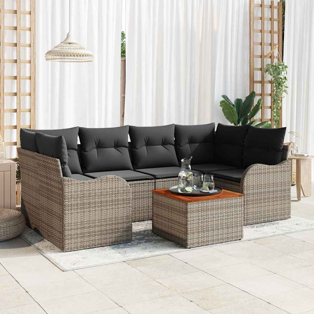 Set Divano da Giardino 7 pcs Grigio polyrattan