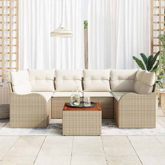 Set Divano da Giardino 7 pcs Beige e bianco