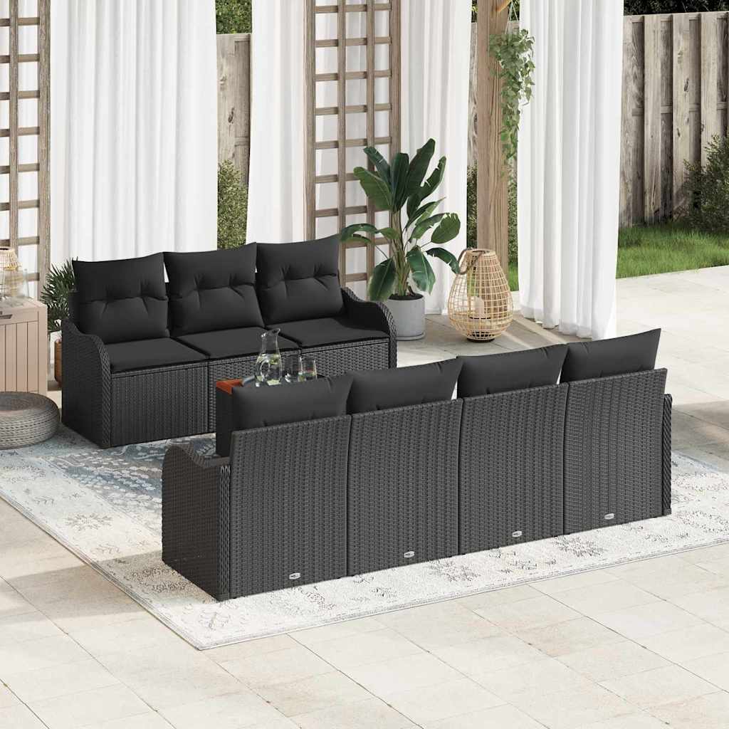 Set Divano da Giardino con archiviazione 8 pcs Nero polyrattan | homemem39