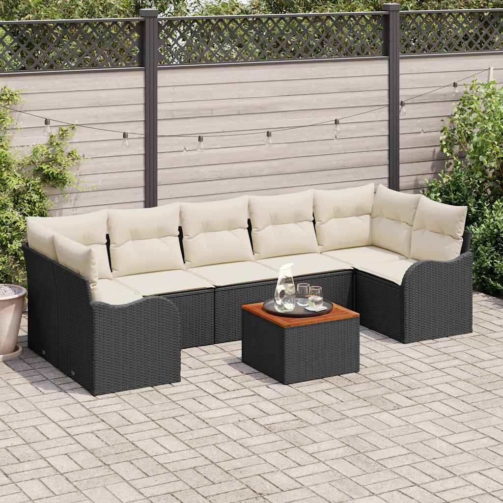 Set Divano da Giardino 8 pcs Nero e Crema polyrattan | homemem39