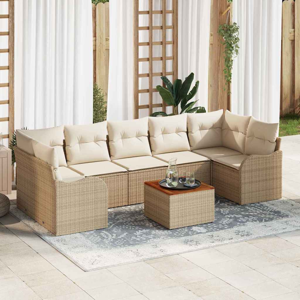 Set Divano da Giardino 8 pcs Beige e bianco