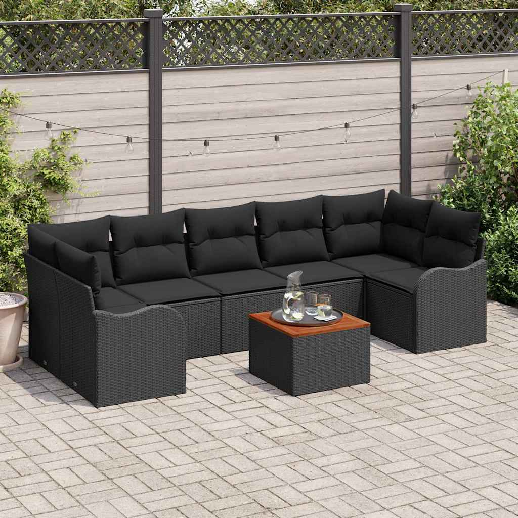 Set Divano da Giardino con archiviazione 8 pcs Nero polyrattan | homemem39