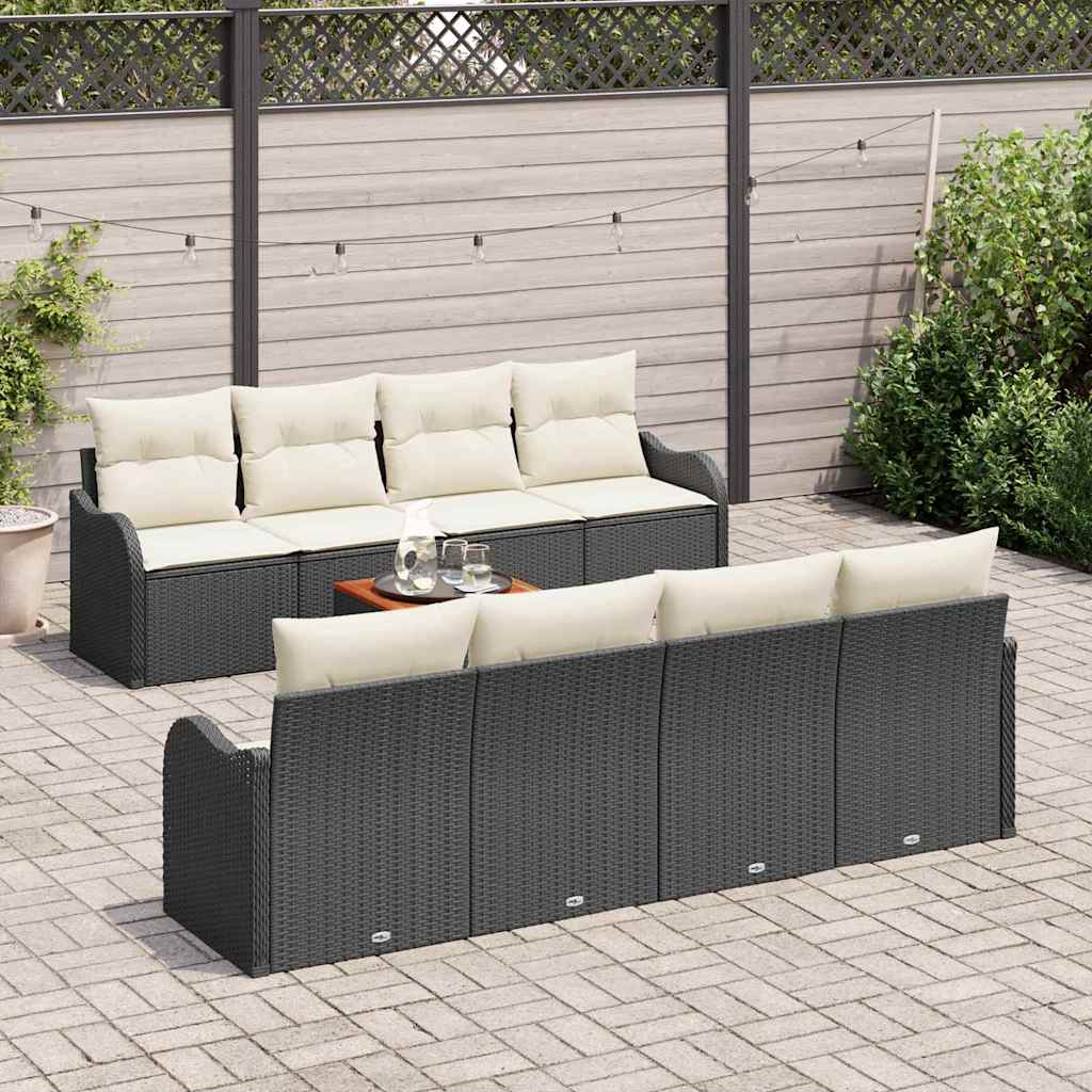 Set Divano da Giardino 9 pcs Nero e Crema polyrattan | homemem39