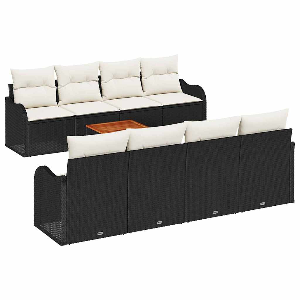 Set Divano da Giardino 9 pcs Nero e Crema polyrattan | homemem39