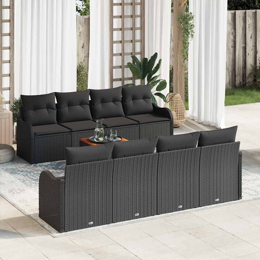 Set Divano da Giardino con archiviazione 9 pcs Nero polyrattan | homemem39