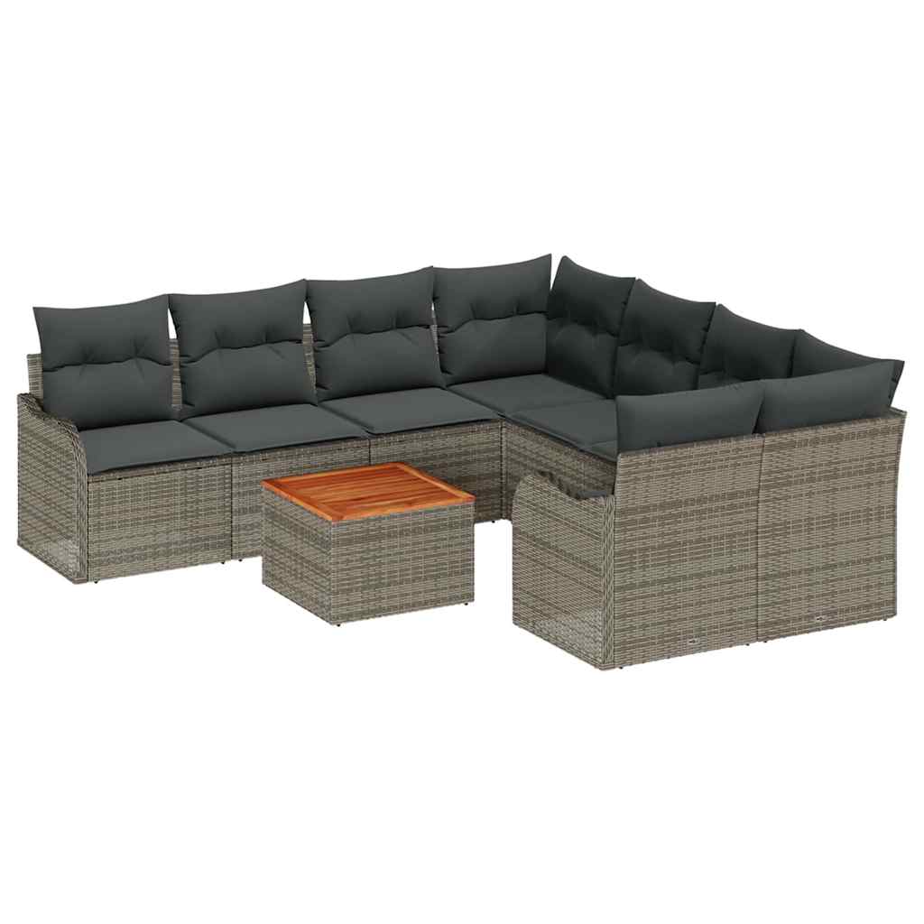 Set Divano da Giardino 9 pcs Grigio polyrattan | homemem39