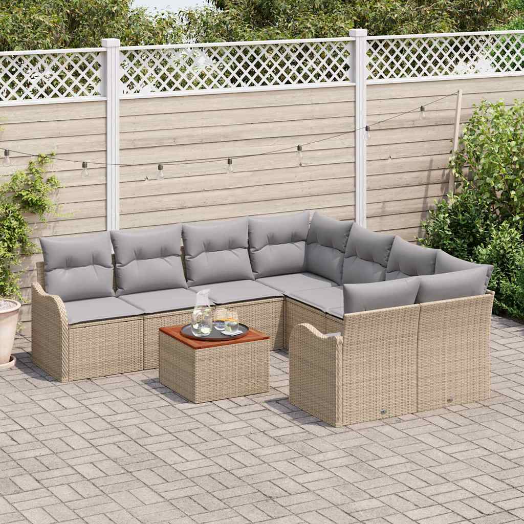 Set Divano da Giardino 9 pcs Beige e Grigio Chiaro polyrattan | homemem39