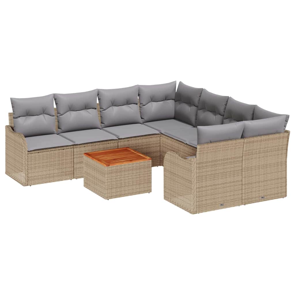 Set Divano da Giardino 9 pcs Beige e Grigio Chiaro polyrattan | homemem39