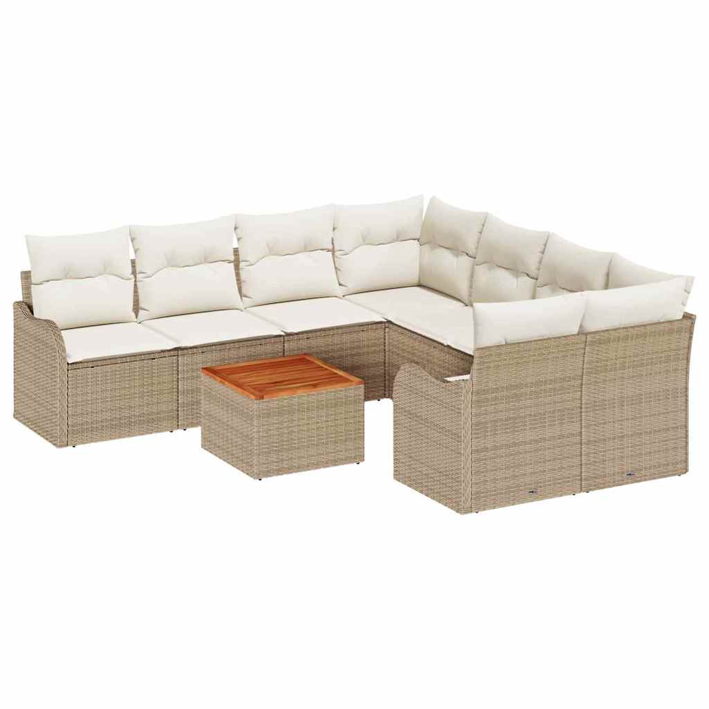 Set Divano da Giardino 9 pcs Beige e Crema polyrattan