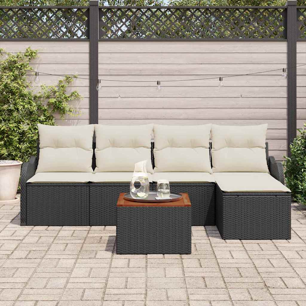 Set Divano da Giardino 6 pcs Nero e Crema polyrattan | homemem39