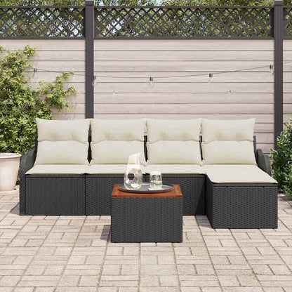 Set Divano da Giardino 6 pcs Nero e Crema polyrattan | homemem39