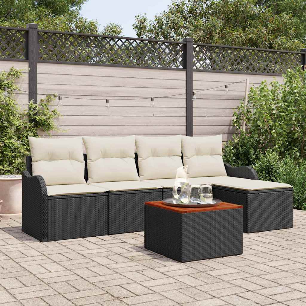 Set Divano da Giardino 6 pcs Nero e Crema polyrattan | homemem39
